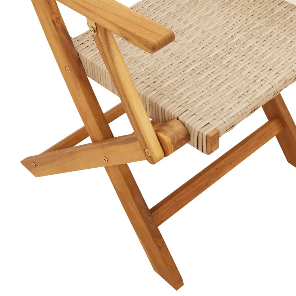 vidaXL Bistro Set | Beige | Solid acacia wood, Poly Rattan | Compact | Foldable