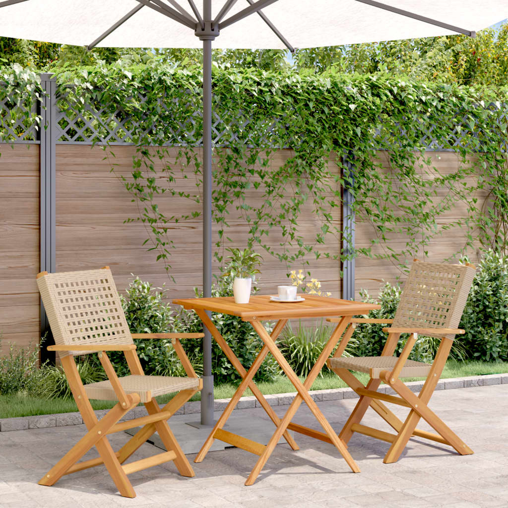 vidaXL Bistro Set | Beige | Solid acacia wood, Poly Rattan | Compact | Foldable