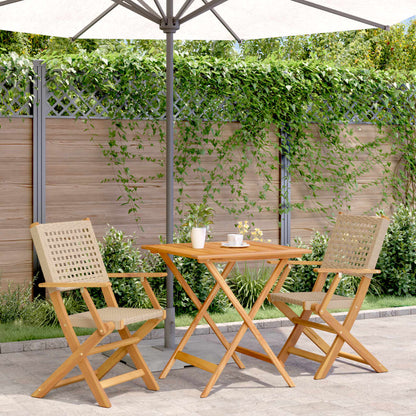 vidaXL Bistro Set | Beige | Solid acacia wood, Poly Rattan | Compact | Foldable