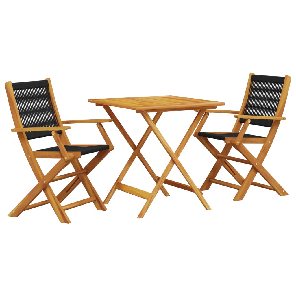 vidaXL Bistro Set | Black and Natural Wood | Solid Acacia wood and Polypropylene