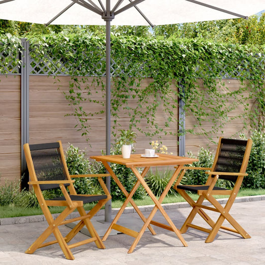 vidaXL Bistro Set | Black and Natural Wood | Solid Acacia wood and Polypropylene
