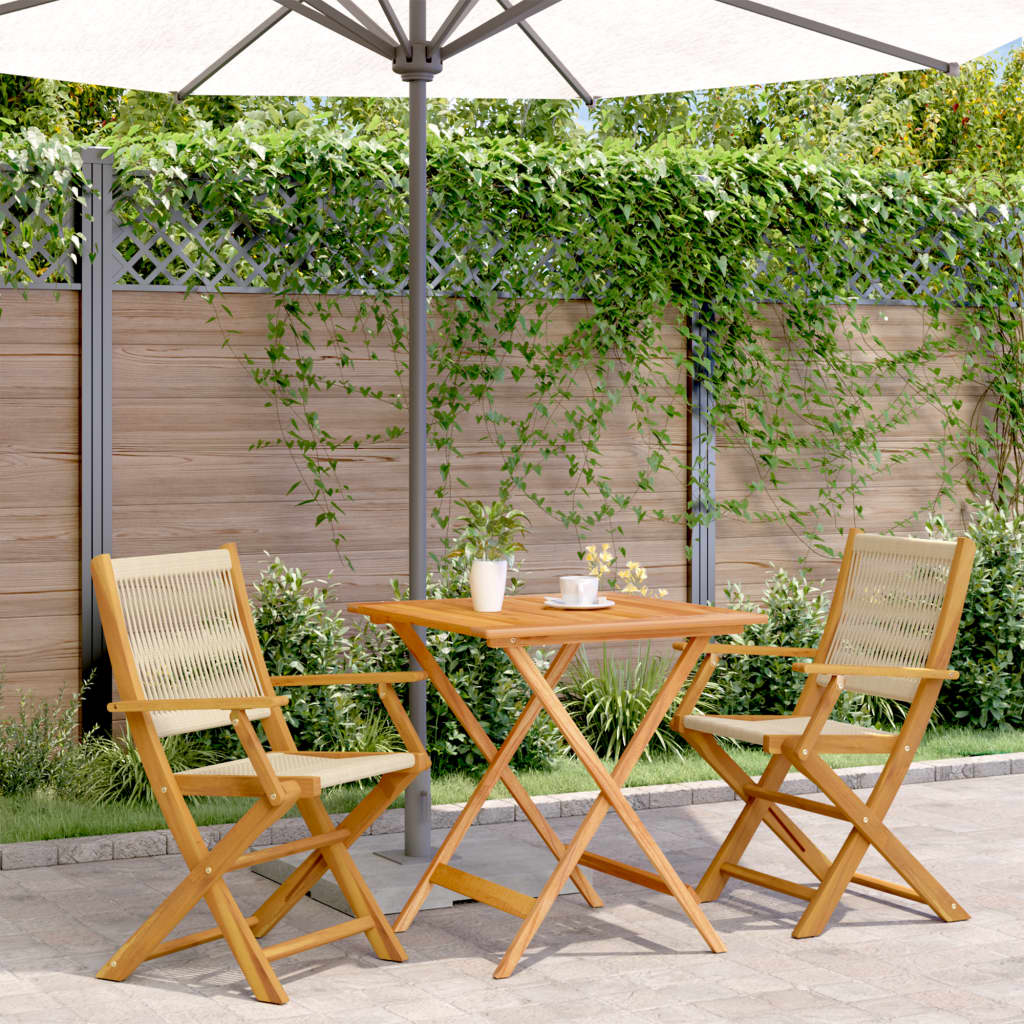 vidaXL Bistro Set | Beige | Solid Acacia Wood and Polypropylene | 2-seater