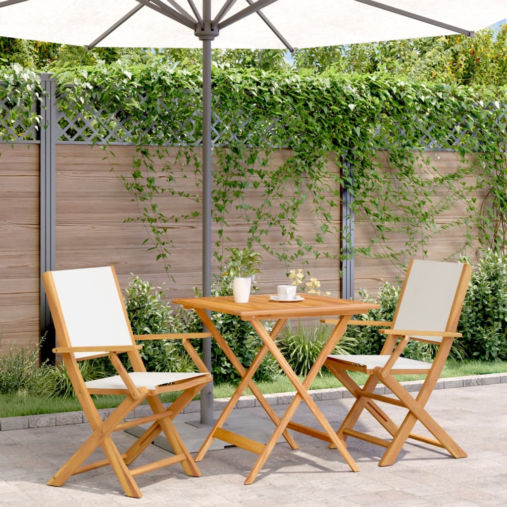 vidaXL Bistro Set | Cream White | Solid acacia wood, Fabric (100% polyester)