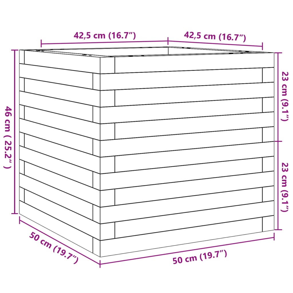 vidaXL Garden Planter White 50x50x46 cm Solid Wood Pine