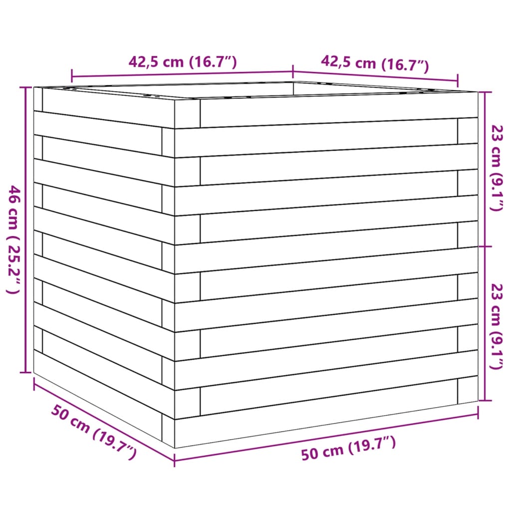 vidaXL Garden Planter Wax Brown 50x50x46 cm Solid Wood Pine