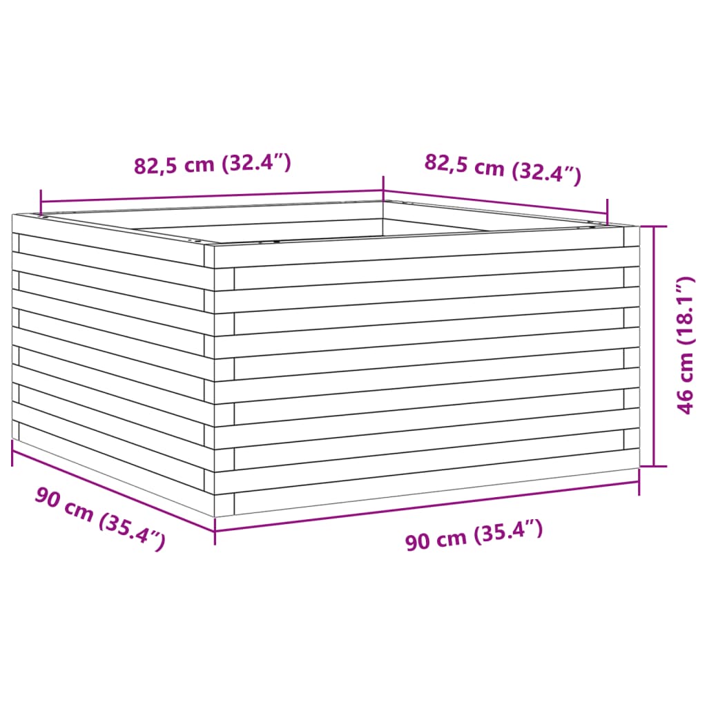 vidaXL Garden Planter White 90x90x46 cm Solid Wood Pine