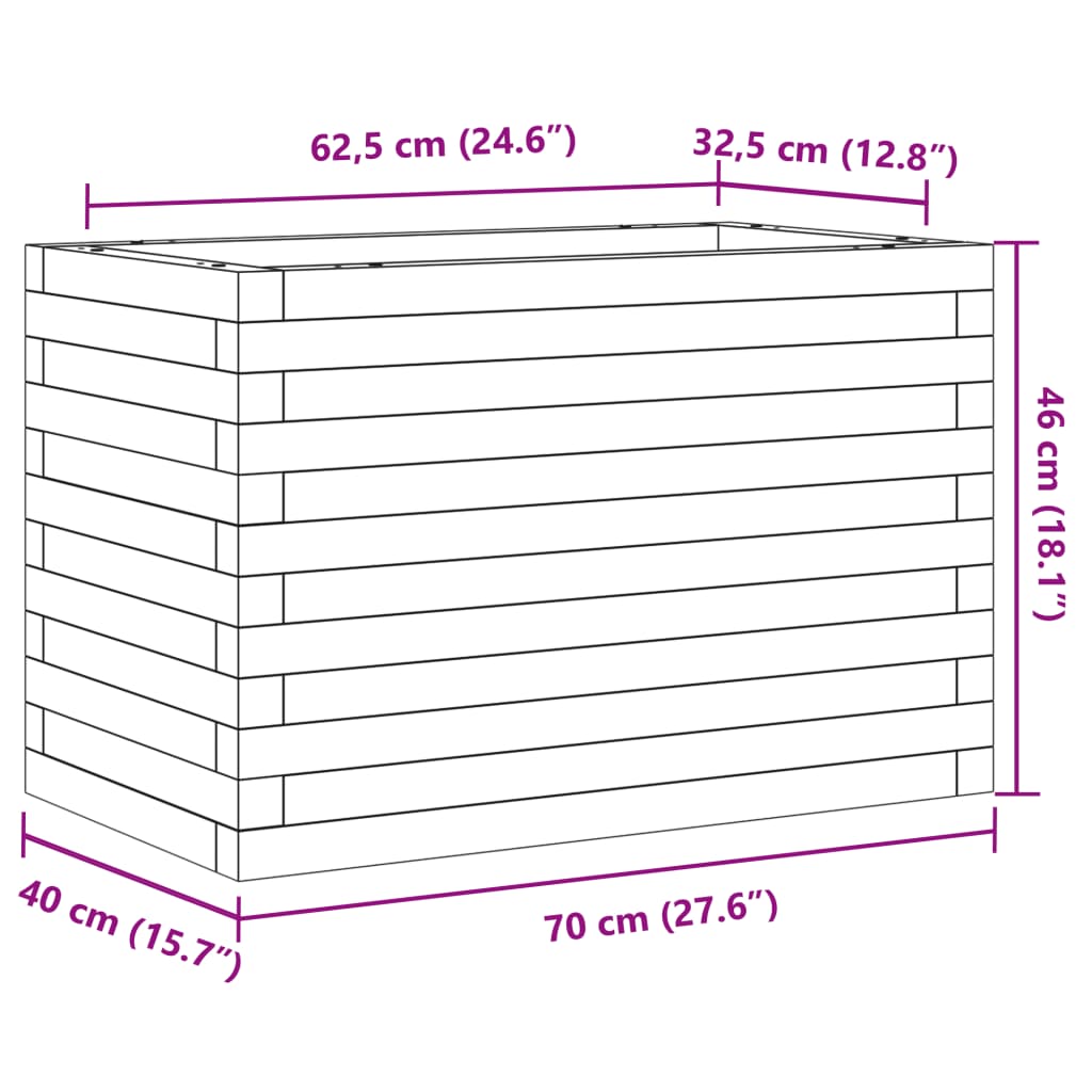 vidaXL Garden Planter Wax Brown 70x40x46 cm Solid Wood Pine