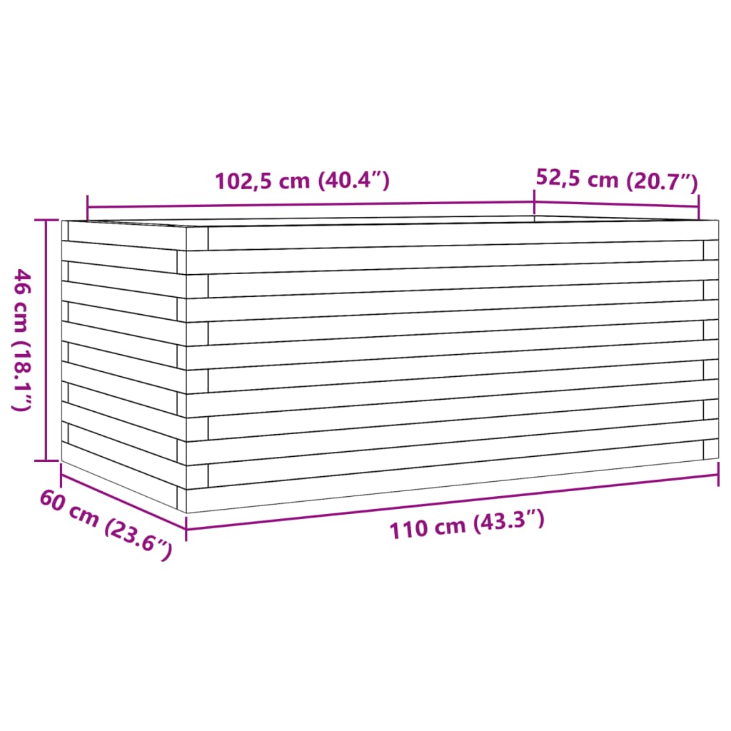 vidaXL Garden Planter White 110x60x46 cm Solid Wood Pine
