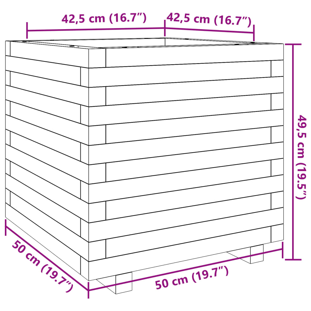 vidaXL Garden Planter Wax Brown 50x50x49.5 cm Solid Wood Pine