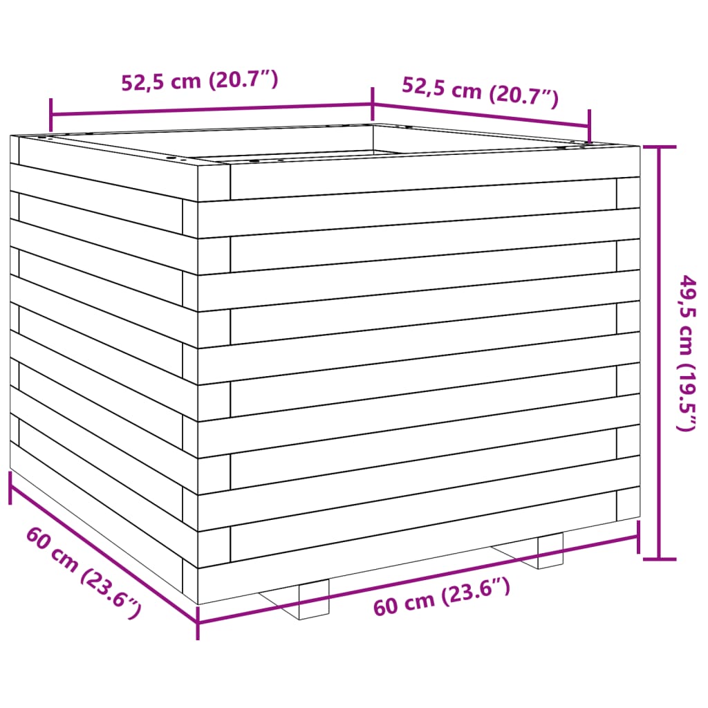 vidaXL Garden Planter Wax Brown 60x60x49.5 cm Solid Wood Pine