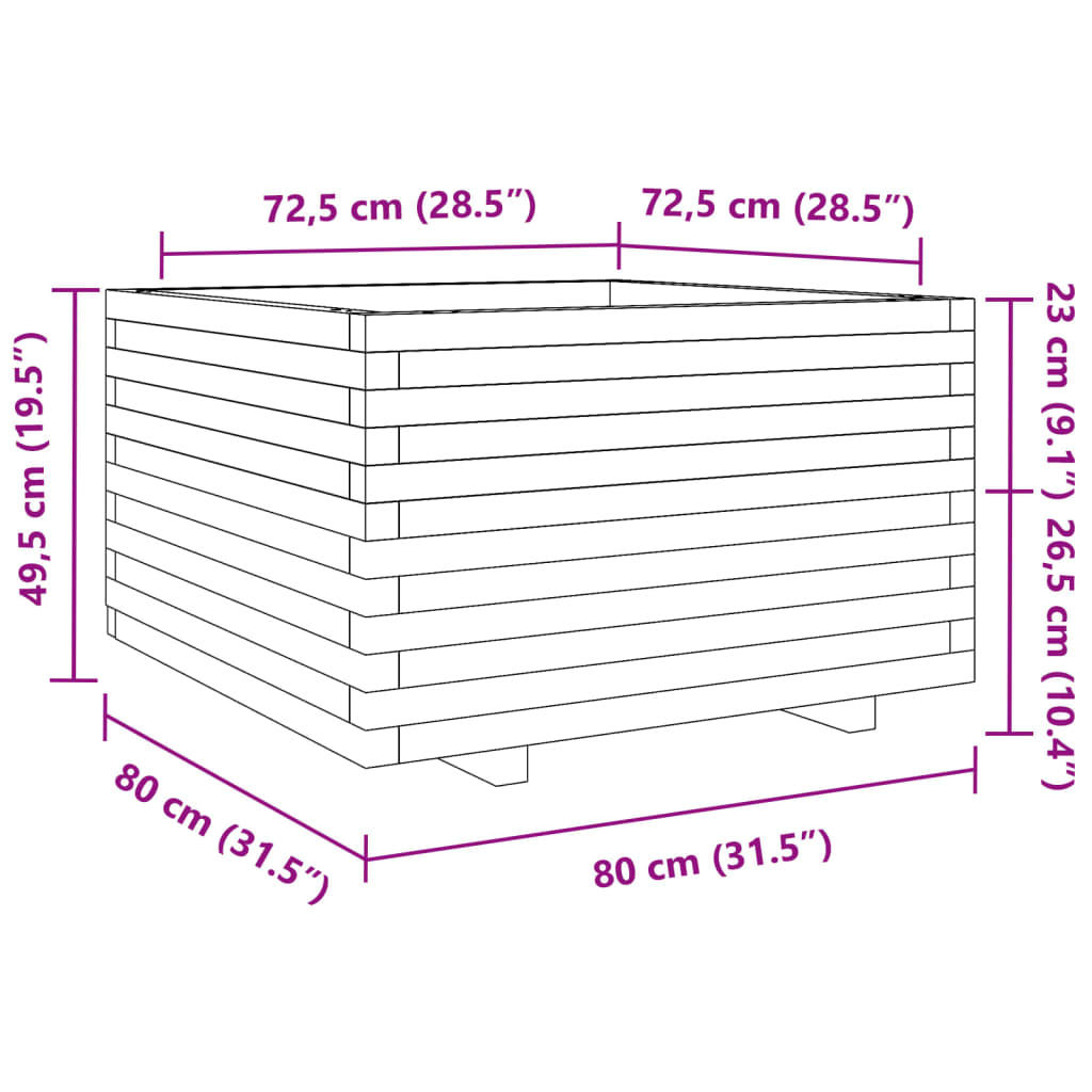 vidaXL Garden Planter Wax Brown 80x80x49.5 cm Solid Wood Pine