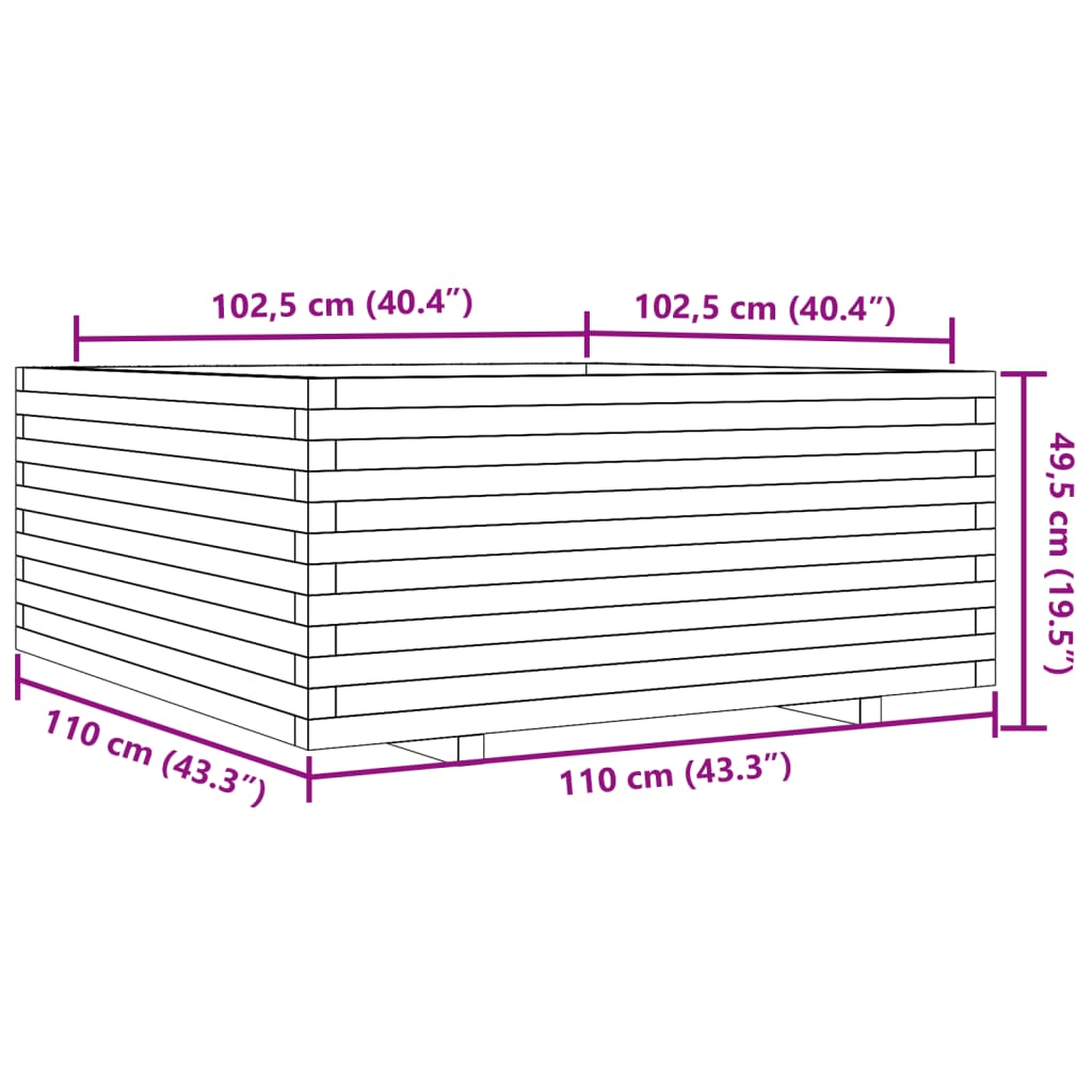 vidaXL Garden Planter White 110x110x49.5 cm Solid Wood Pine