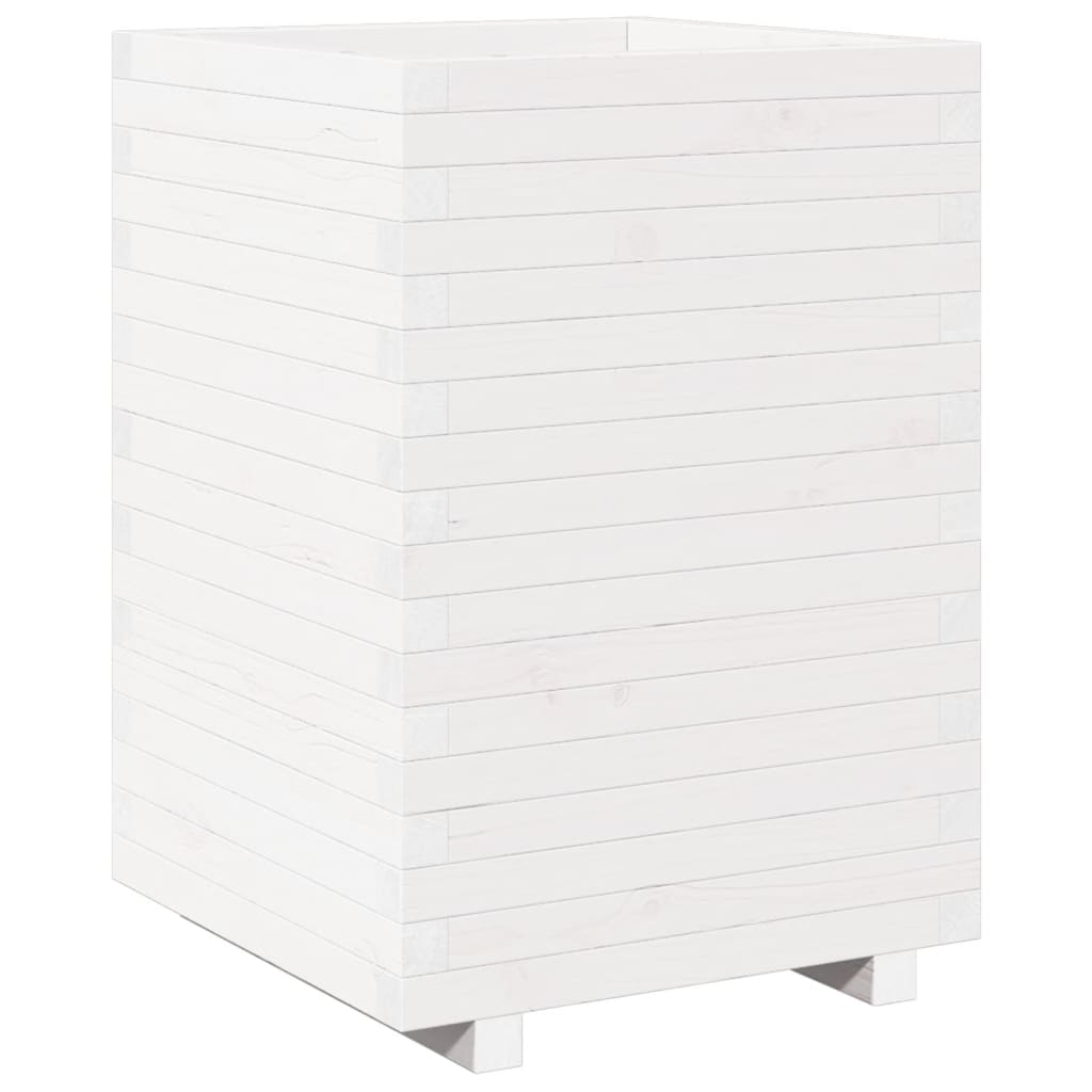 vidaXL Garden Planter White 50x50x72.5 cm Solid Wood Pine