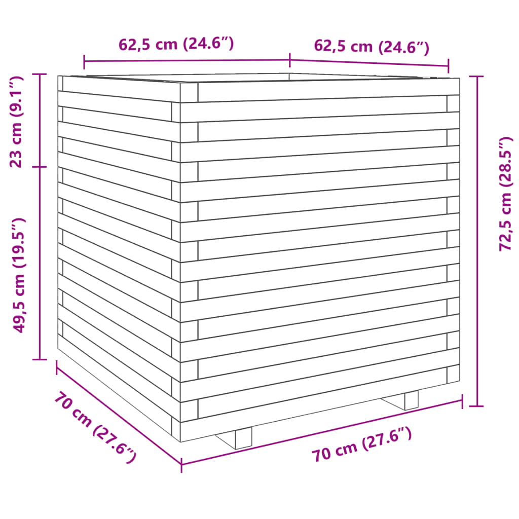 vidaXL Garden Planter White 70x70x72.5 cm Solid Wood Pine