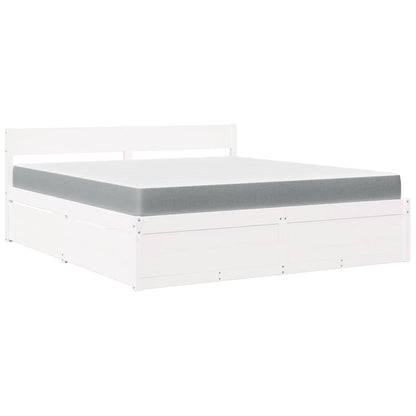 vidaXL Bed with Drawers and Mattress White 180x200 cm Super King Solid Wood Pine