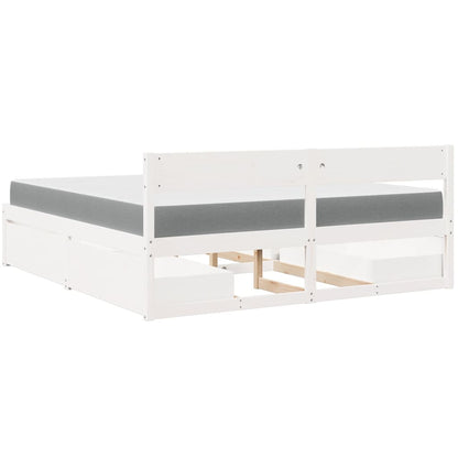 vidaXL Bed with Drawers and Mattress White 180x200 cm Super King Solid Wood Pine