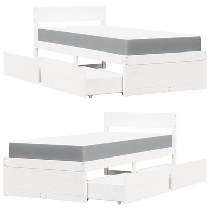 vidaXL Bed with Drawers and Mattress White 90x200 cm Solid Wood Pine