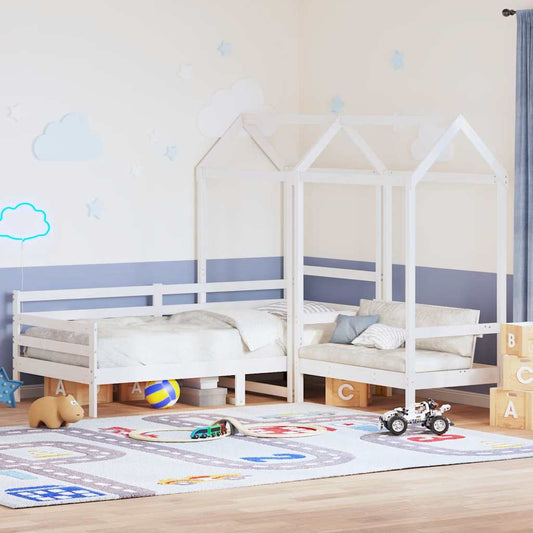 vidaXL Day Bed and Bench Set with Roof without Mattress White 80x200 cm