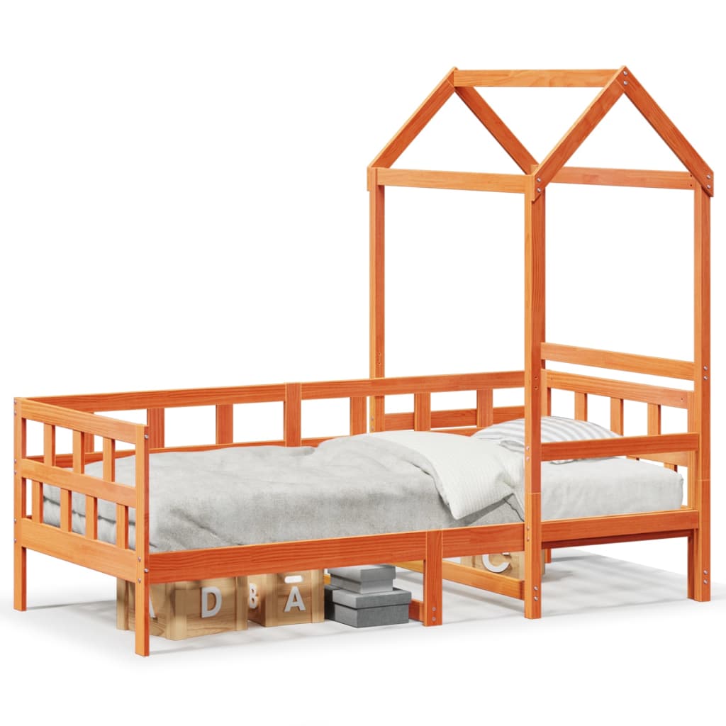 vidaXL Day Bed with Roof without Mattress Wax Brown 90x200 cm Solid Wood