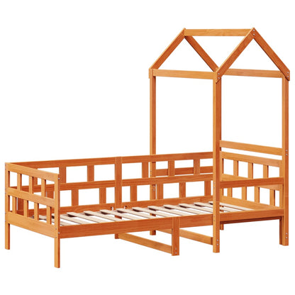 vidaXL Day Bed with Roof without Mattress Wax Brown 90x200 cm Solid Wood