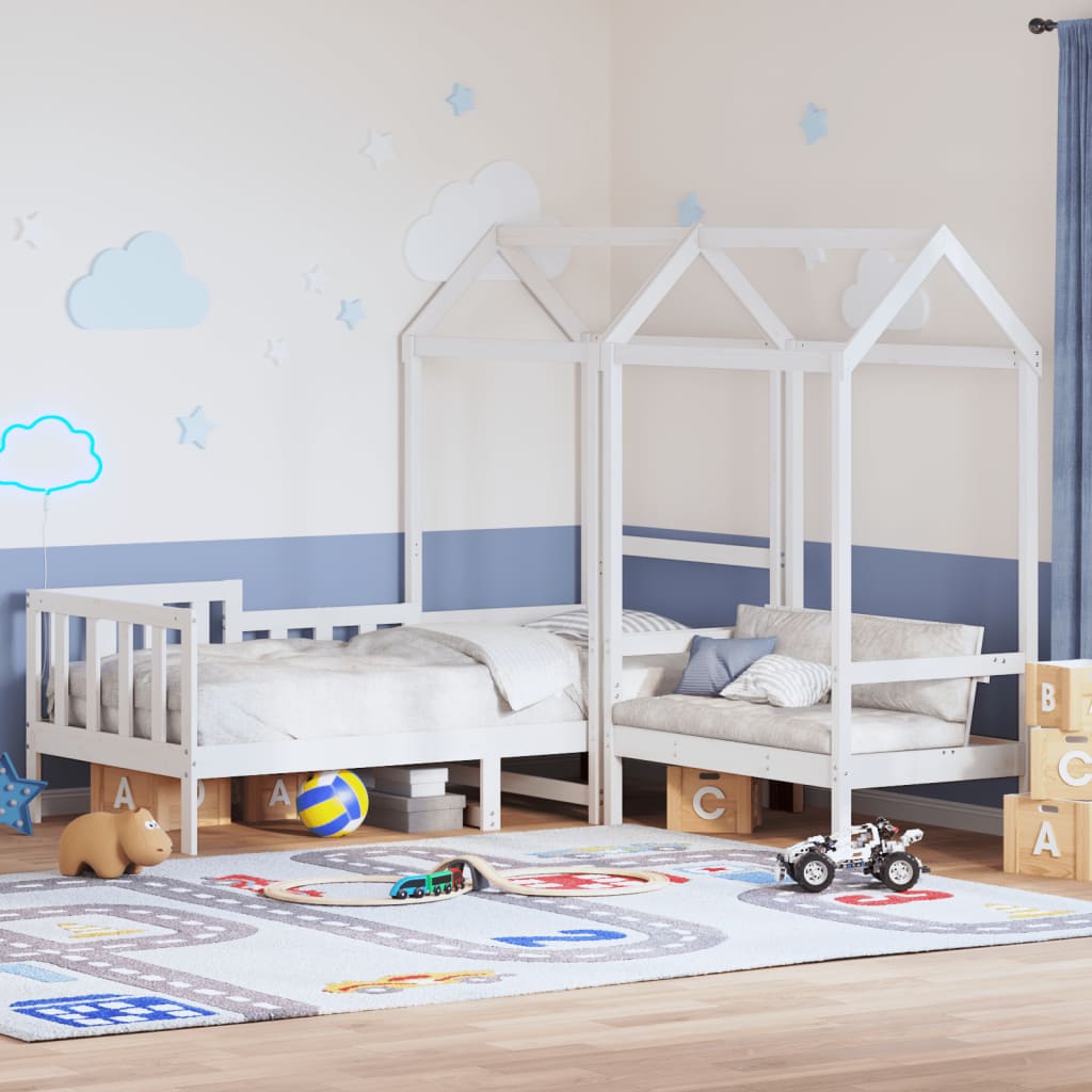 vidaXL Day Bed and Bench Set with Roof without Mattress White 80x200 cm