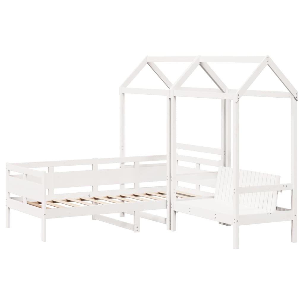 vidaXL Day Bed and Bench Set with Roof without Mattress White 80x200 cm