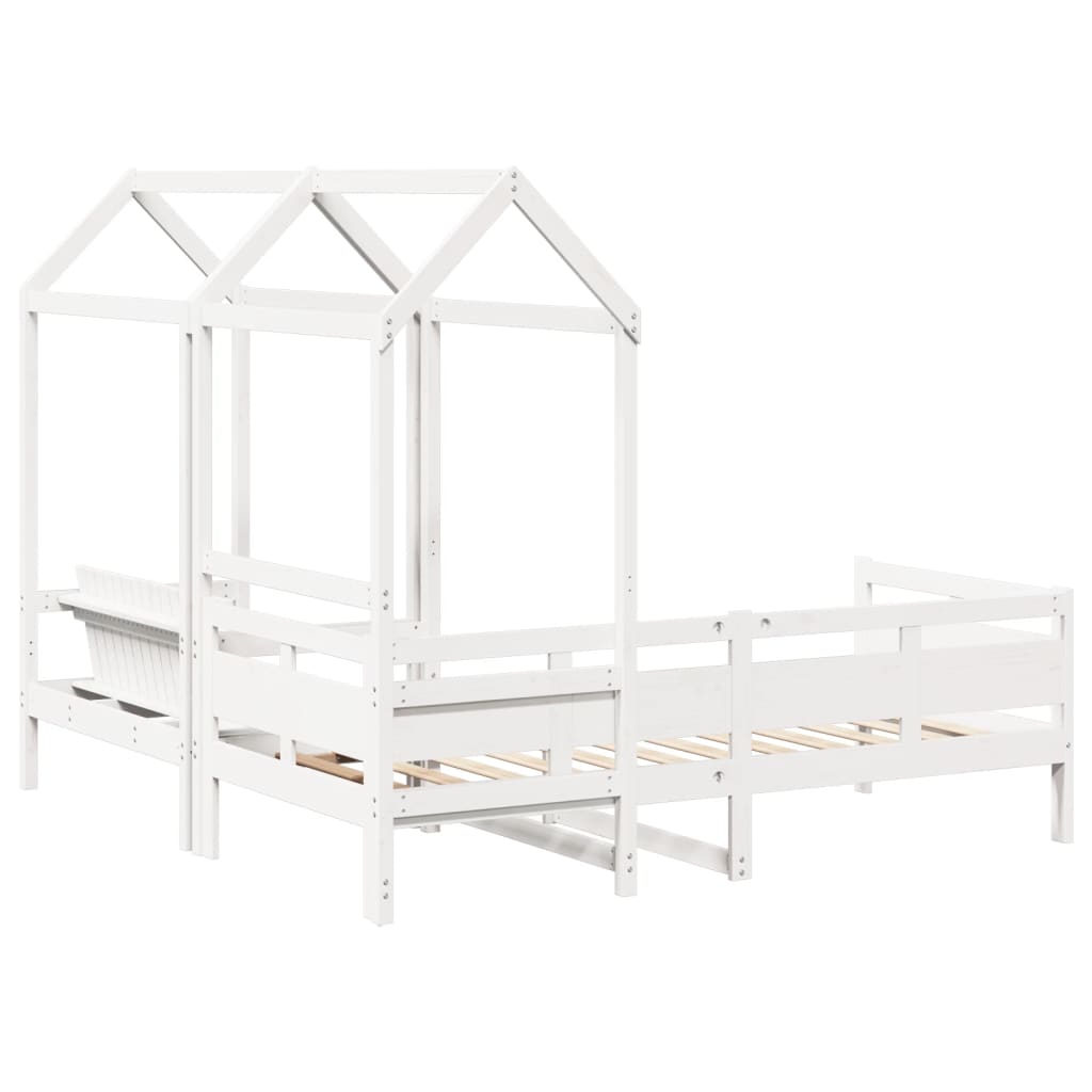 vidaXL Day Bed and Bench Set with Roof without Mattress White 80x200 cm