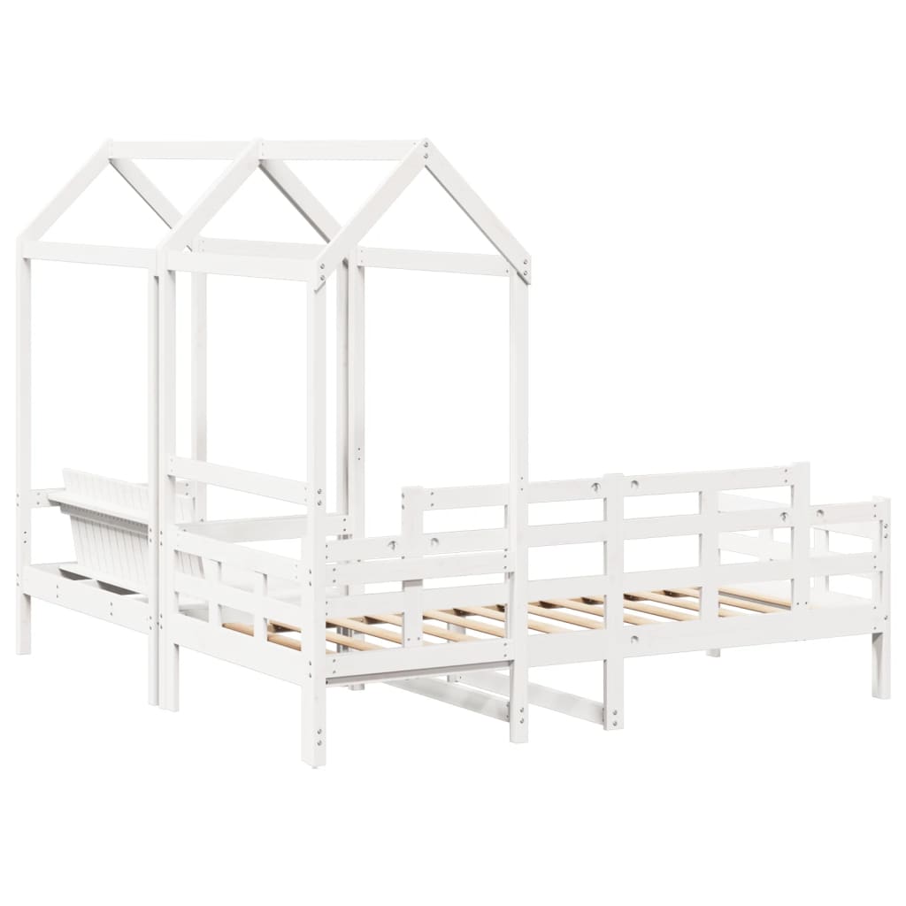 vidaXL Day Bed and Bench Set with Roof without Mattress White 80x200 cm