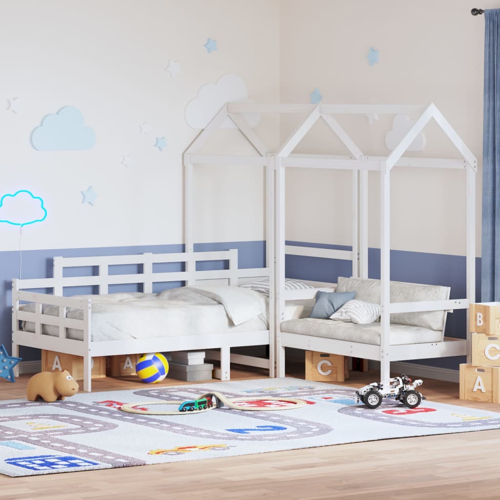 vidaXL Day Bed and Bench Set with Roof without Mattress White 80x200 cm