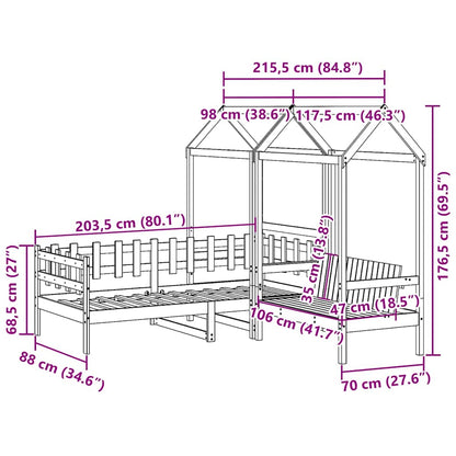 vidaXL Day Bed and Bench Set with Roof without Mattress White 80x200cm