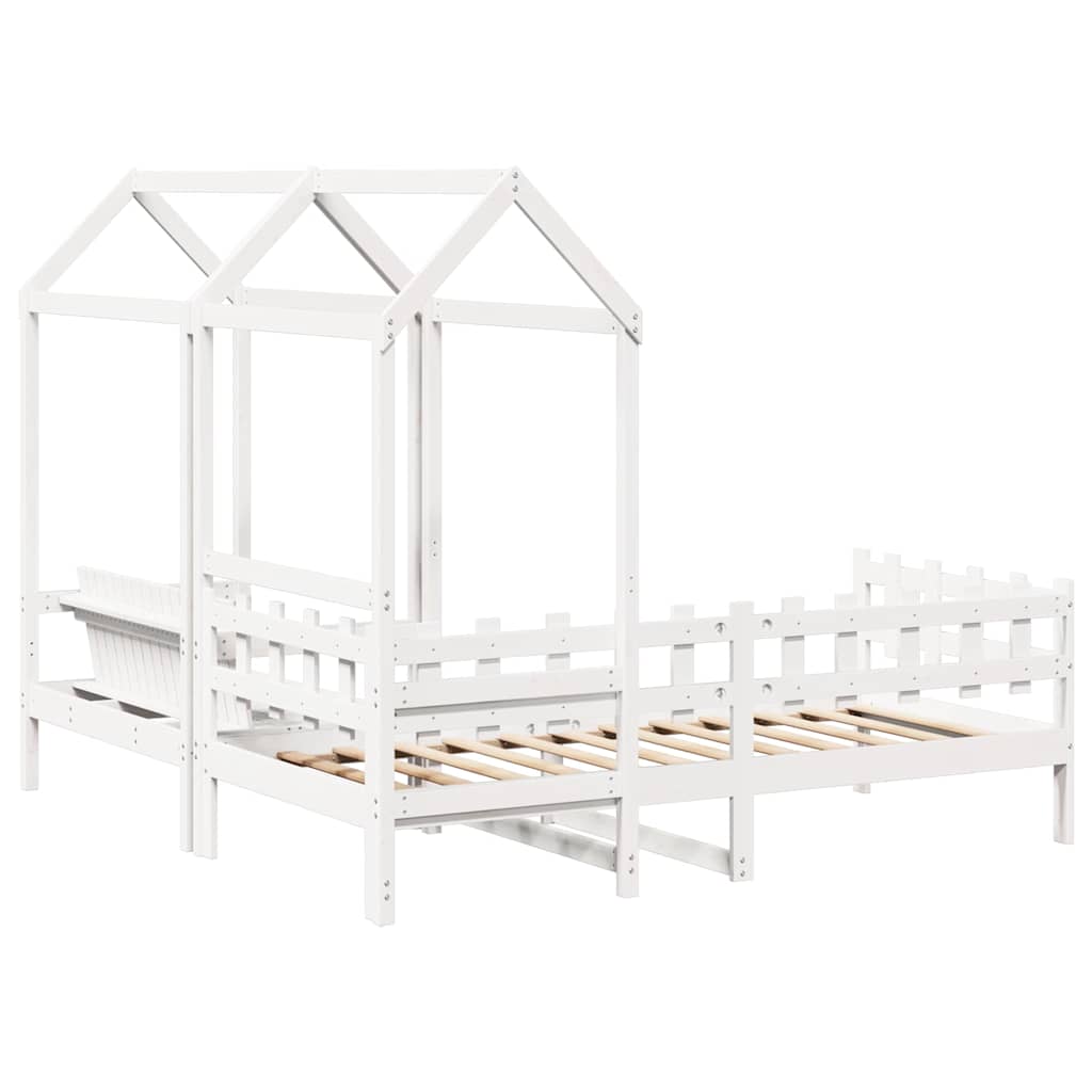 vidaXL Day Bed and Bench Set with Roof without Mattress White 80x200 cm