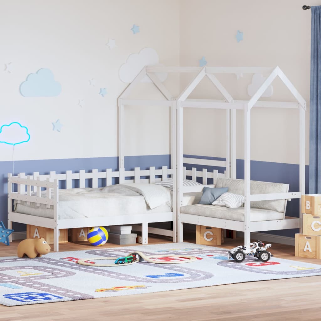 vidaXL Day Bed and Bench Set with Roof without Mattress White 80x200 cm