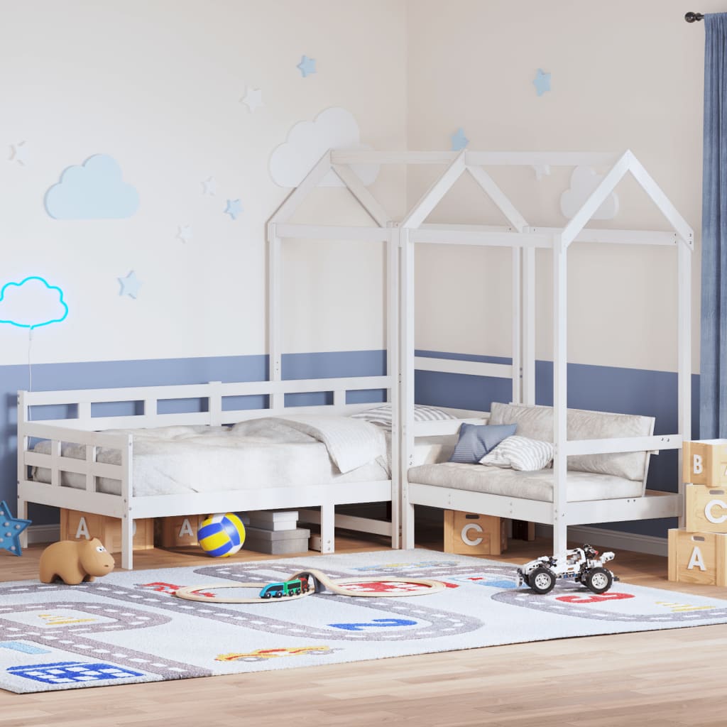 vidaXL Day Bed and Bench Set with Roof without Mattress White 80x200 cm