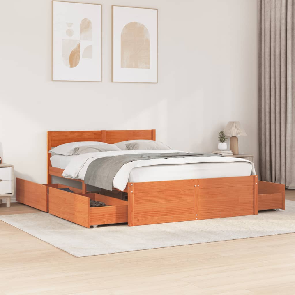 vidaXL Bed Frame without Mattress Wax Brown 120x200 cm Solid Wood Pine