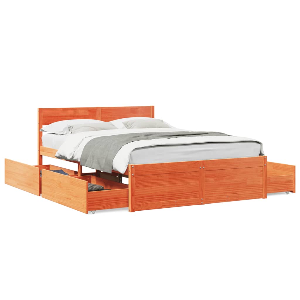 vidaXL Bed Frame without Mattress Wax Brown 135x190 cm Double Solid Wood Pine