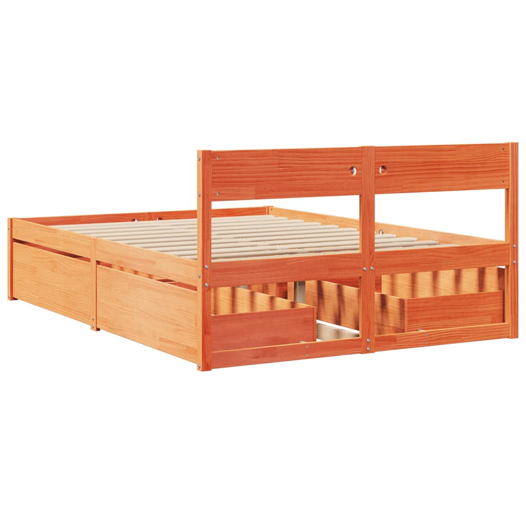 vidaXL Bed Frame without Mattress Wax Brown 120x190 cm Small Double Solid Wood Pine
