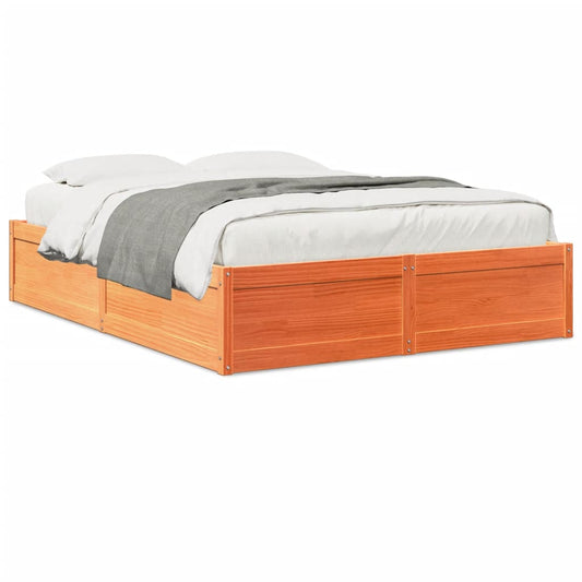 vidaXL Bed Frame without Mattress Wax Brown 150x200 cm King Size Solid Wood Pine