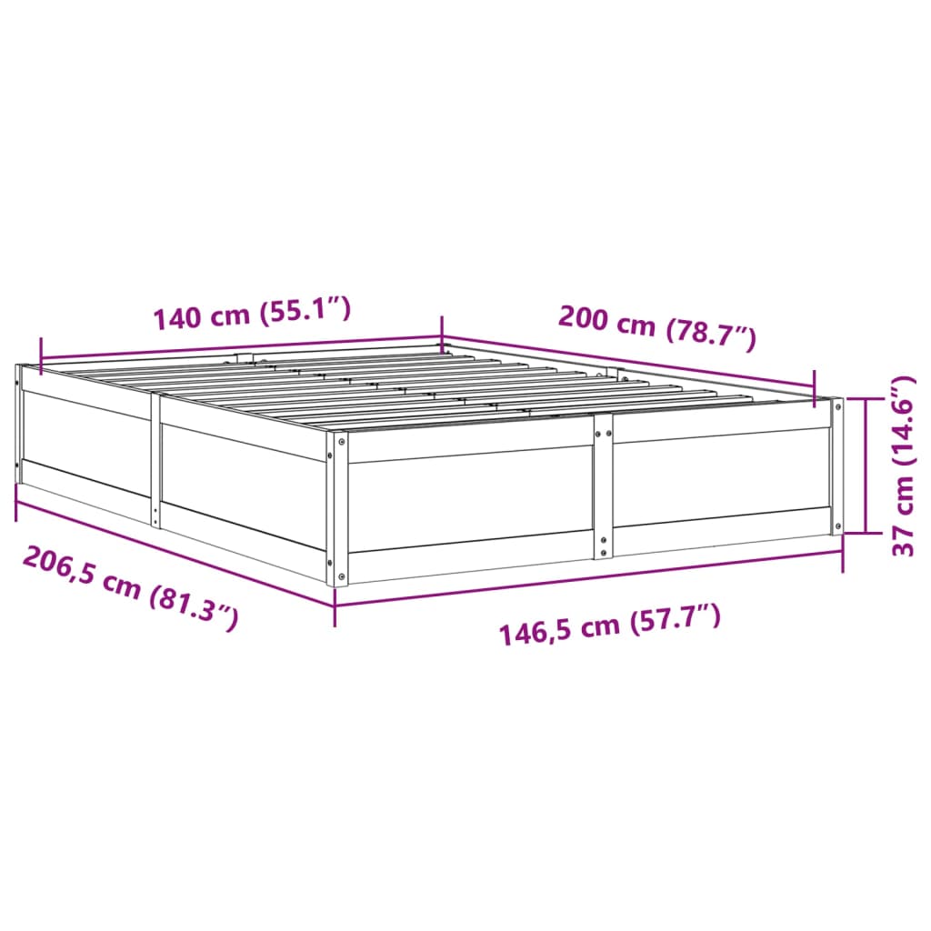 vidaXL Bed Frame without Mattress Wax Brown 140x200 cm Solid Wood Pine