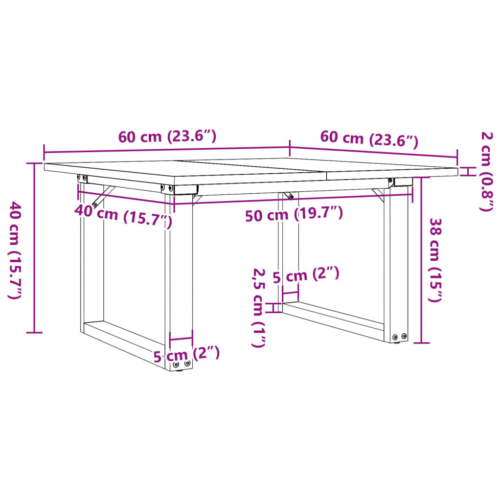 vidaXL Coffee Table O-Frame 60x60x40 cm Solid Wood Pine and Steel