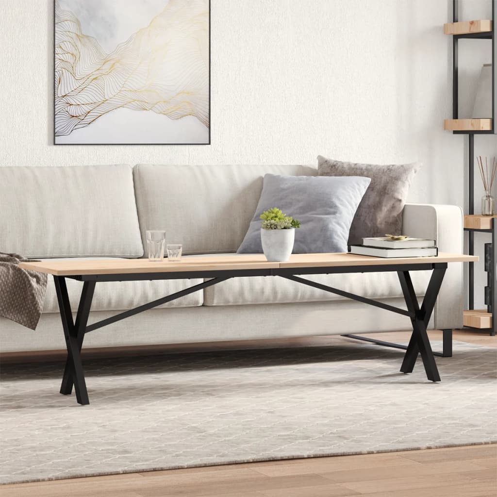 vidaXL Coffee Table X-Frame 160x40x45 cm Solid Wood Pine and Steel