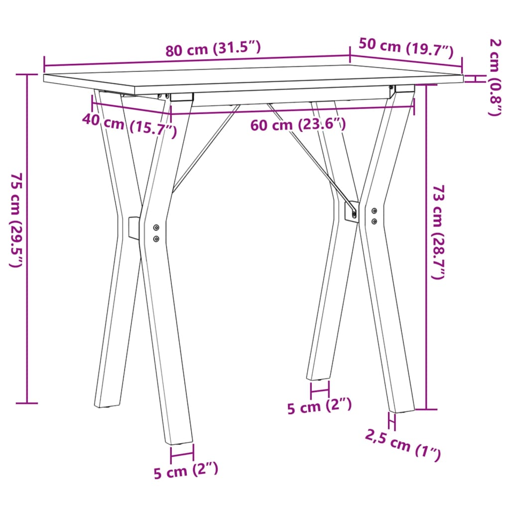 vidaXL Dining Table Y-Frame 80x50x75 cm Solid Wood Pine and Steel