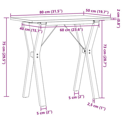 vidaXL Dining Table Y-Frame 80x50x75 cm Solid Wood Pine and Steel