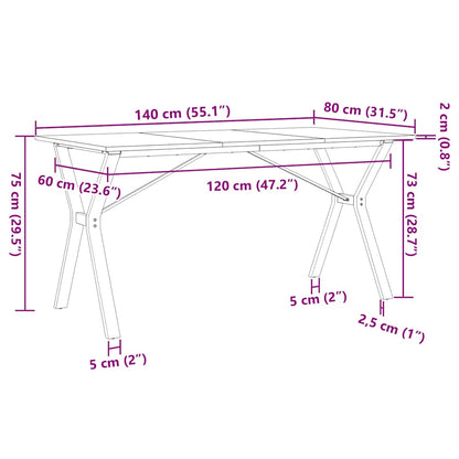 vidaXL Dining Table Y-Frame 140x80x75 cm Solid Wood Pine and Steel