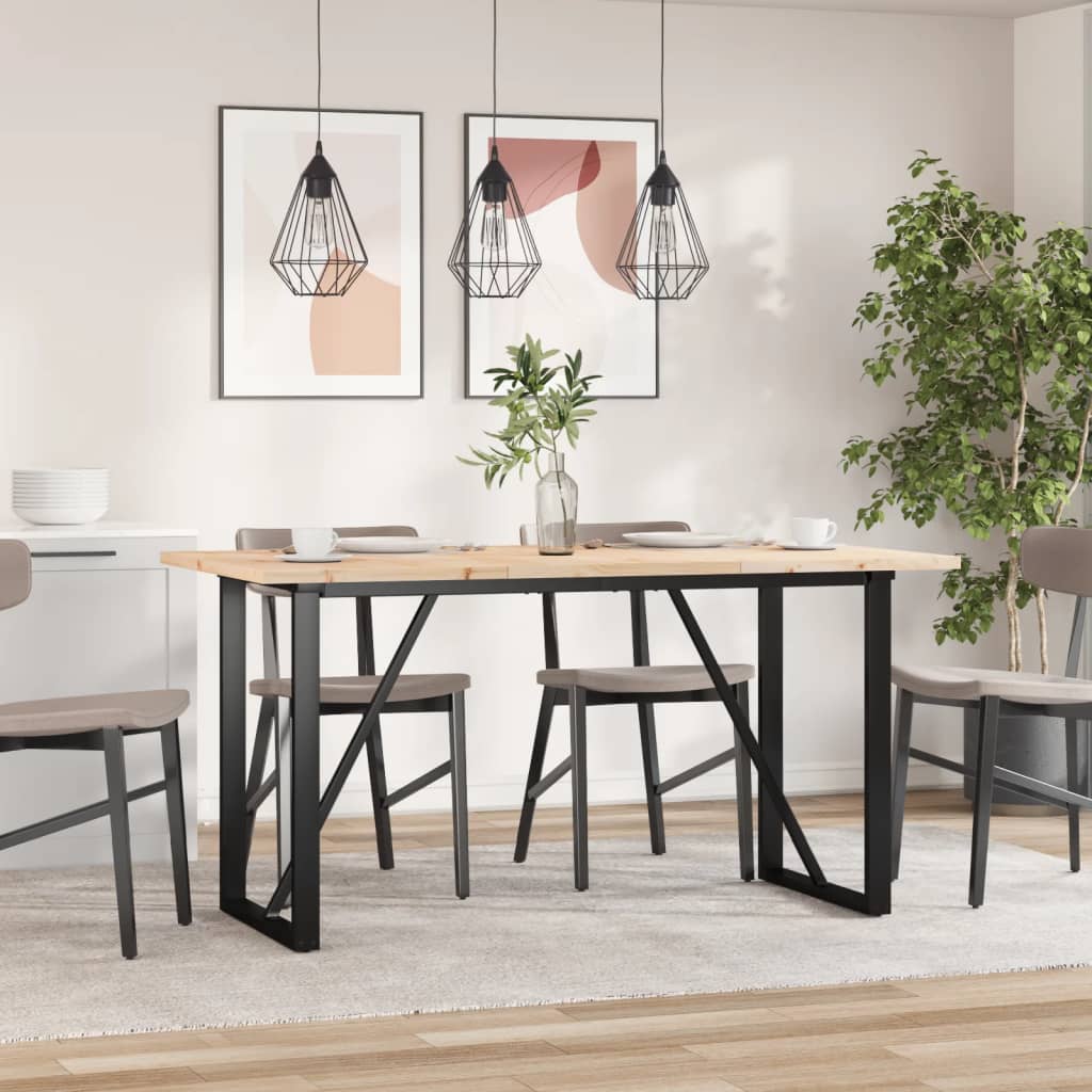 vidaXL Dining Table O-Frame 160x80x75.5 cm Solid Wood Pine and Steel