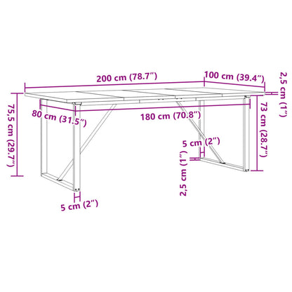 vidaXL Dining Table O-Frame 200x100x75.5 cm Solid Wood Pine and Steel