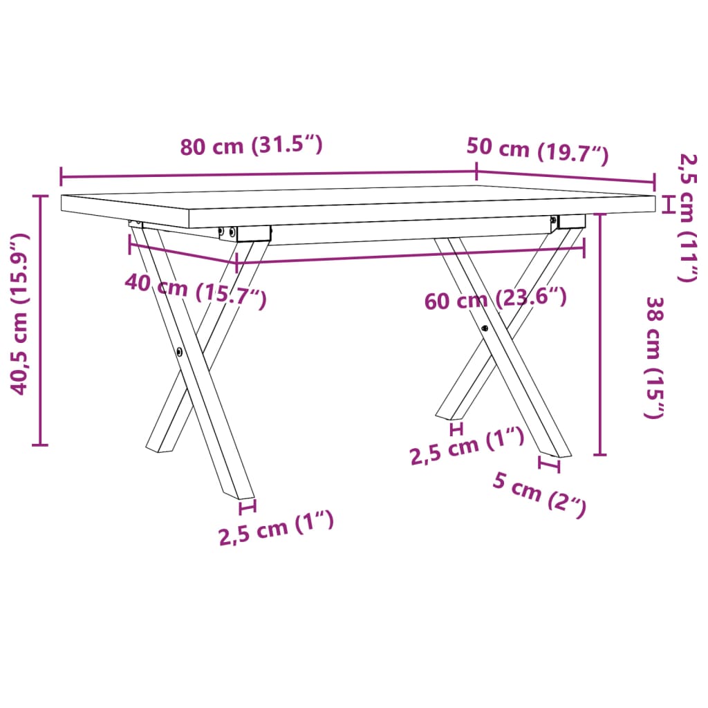 vidaXL Coffee Table X-Frame 80x50x40.5 cm Solid Wood Pine and Steel