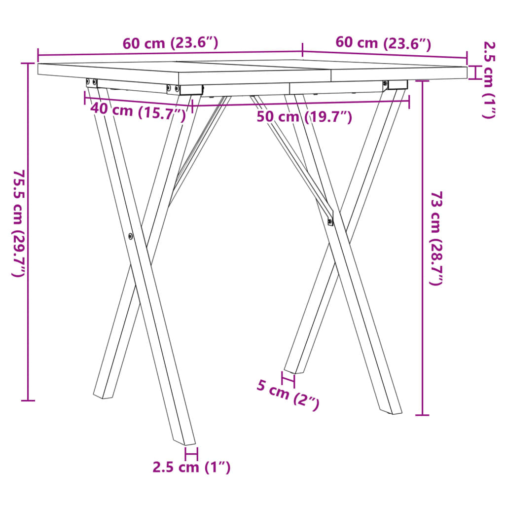 vidaXL Dining Table X-Frame 60x60x75.5 cm Solid Wood Pine and Steel