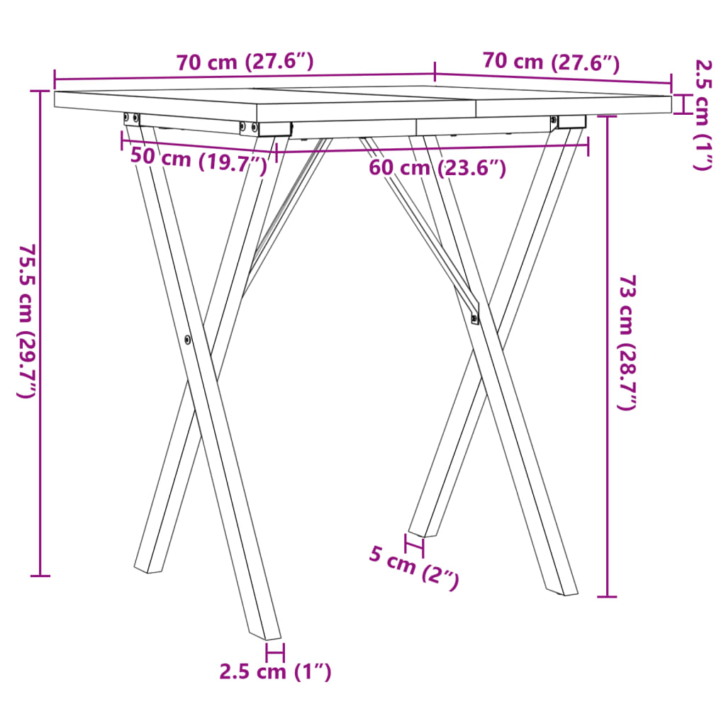 vidaXL Dining Table X-Frame 70x70x75.5 cm Solid Wood Pine and Steel
