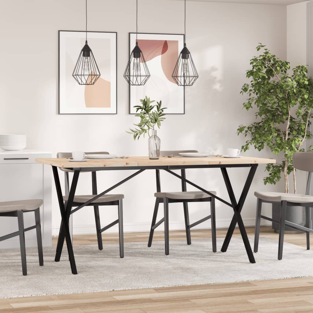 vidaXL Dining Table X-Frame 160x80x75.5 cm Solid Wood Pine and Steel