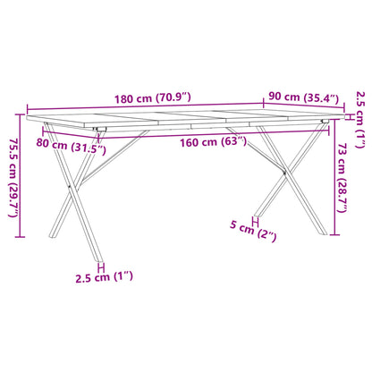 vidaXL Dining Table X-Frame 180x90x75.5 cm Solid Wood Pine and Steel